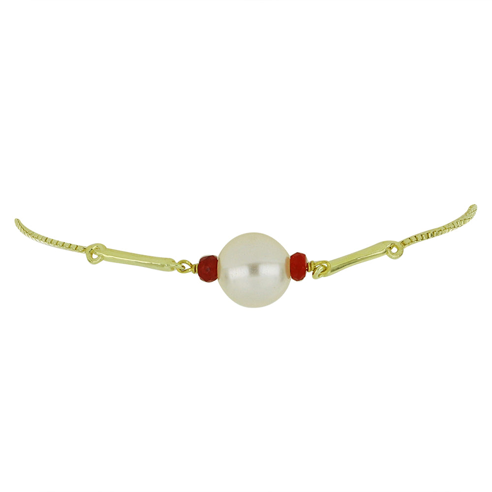 Pulsera de Plata Bañada en Oro con Perla de Agua Dulce y Rubí de Madagascar