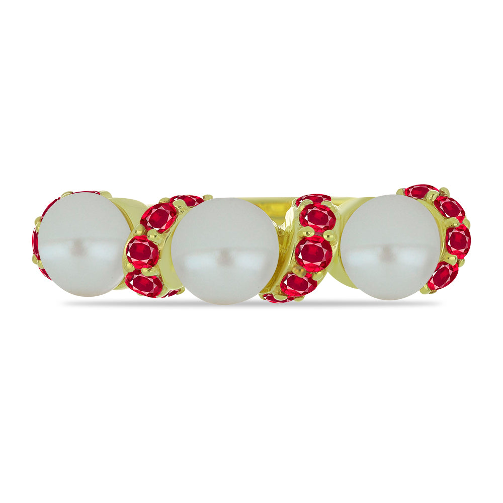 Anillo de Plata Bañada en Oro con Perla de Agua Dulce y Rubí de Madagascar 1 