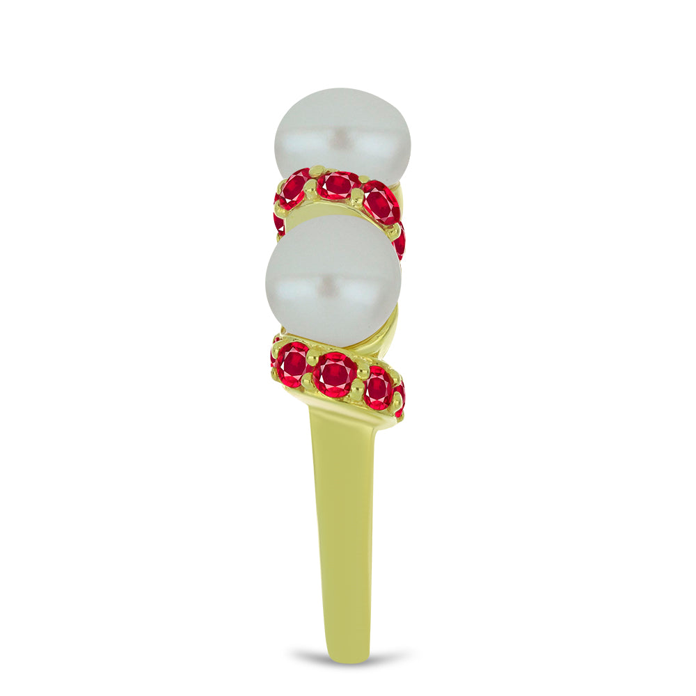 Anillo de Plata Bañada en Oro con Perla de Agua Dulce y Rubí de Madagascar 4 