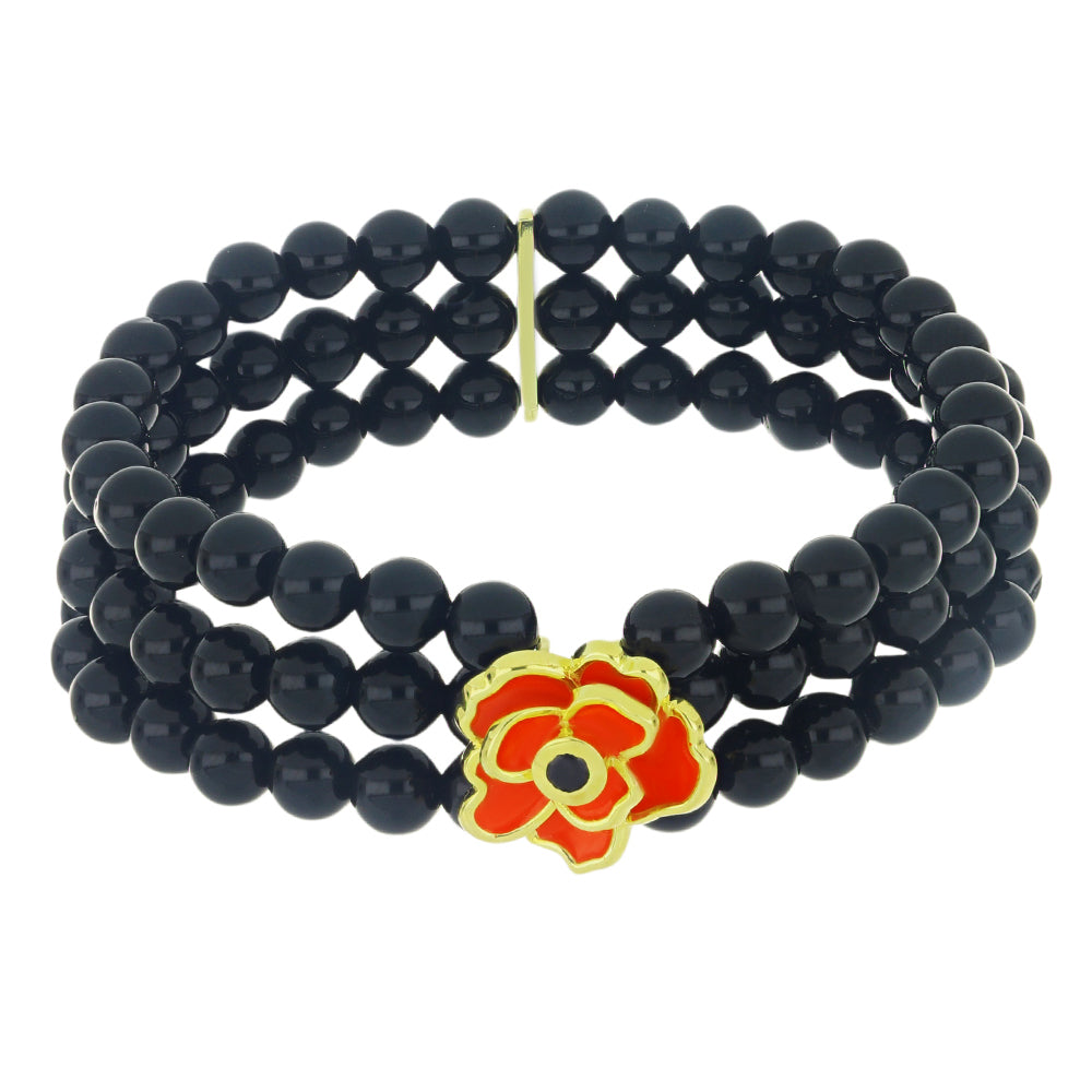 Pulsera de Plata Bañada en Oro con Espinela Negra y Esmalte 1 