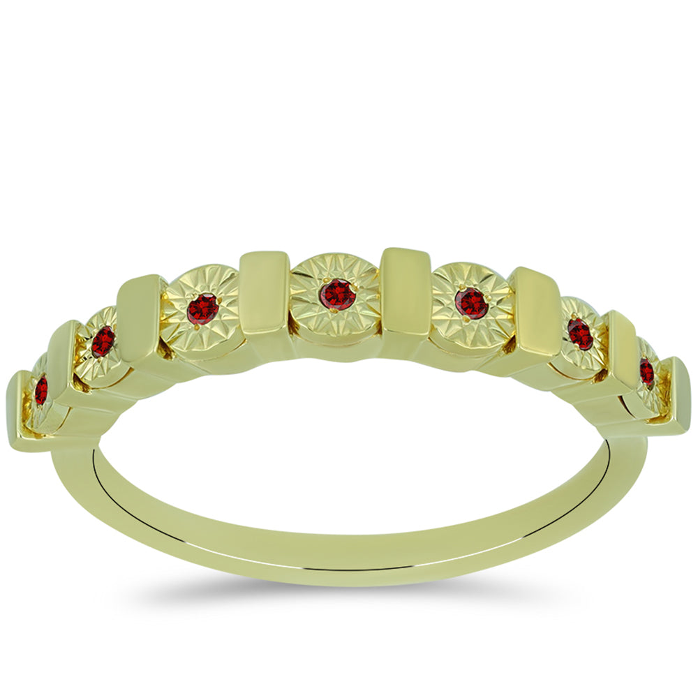 Anillo de Plata Bañada en Oro con Diamante Rojo