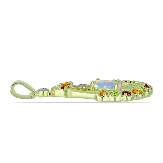 Colgante de Plata Bañada en Oro con Ópalo Welo y Chakra Turmalina