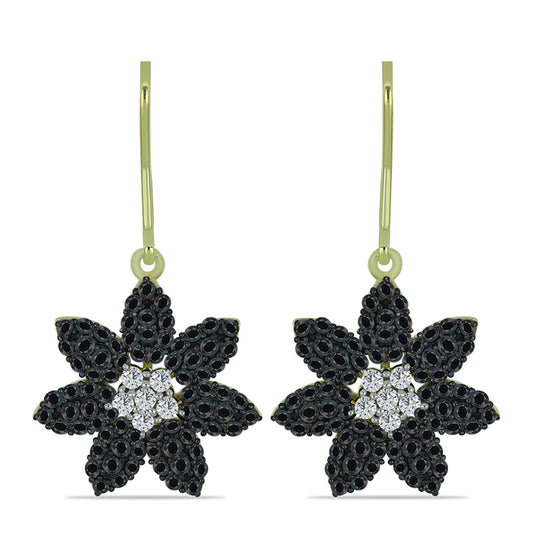 Pendientes de Plata Bañada en Oro con Obsidiana y Topacio Blanco