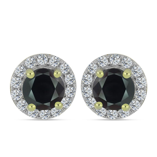 Pendientes de Plata Bañada en Oro con Obsidiana y Topacio Blanco
