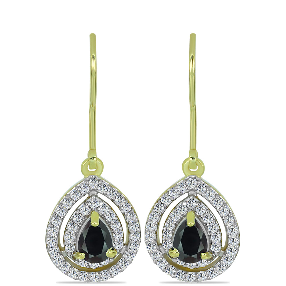 Pendientes de Plata Bañada en Oro con Obsidiana y Topacio Blanco 1 