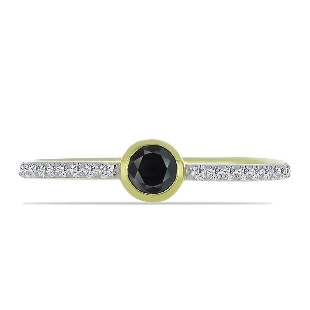Anillo de Plata Bañada en Oro con Obsidiana y Topacio Blanco 1 