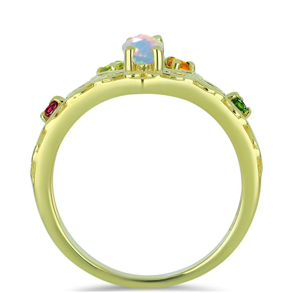 Anillo de Plata Bañada en Oro con Ópalo Welo y Chakra Turmalina