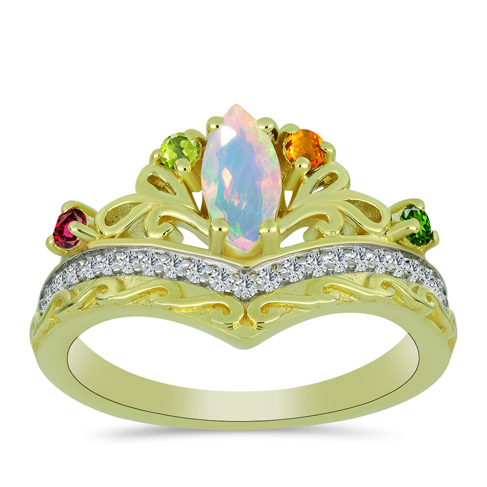 Anillo de Plata Bañada en Oro con Ópalo Welo y Chakra Turmalina