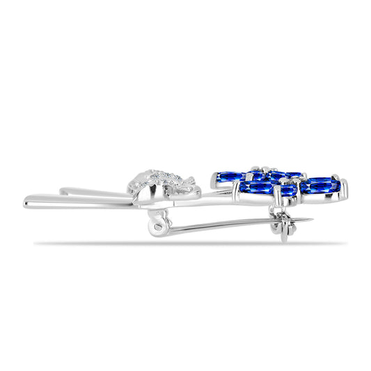 Broche de Plata con Zafiro Azul Australiano y Topacio Blanco