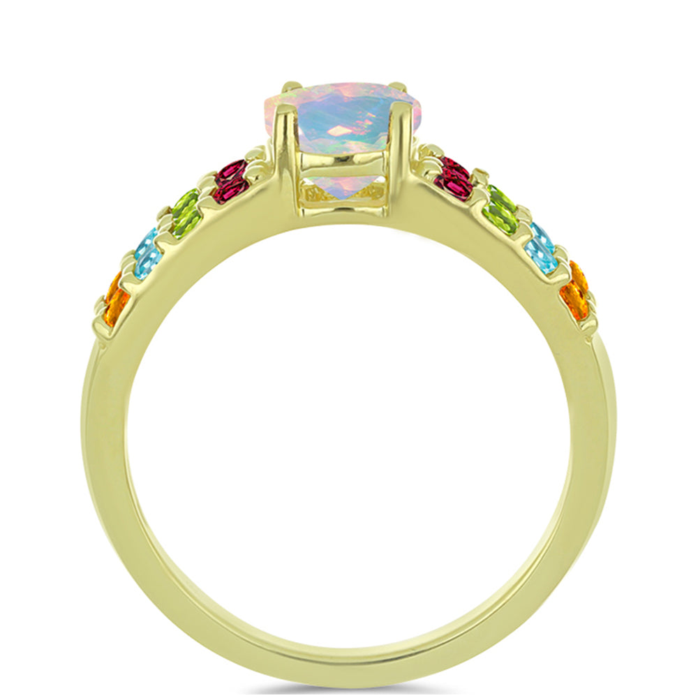 Anillo de Plata Bañada en Oro con Ópalo Welo y Chakra Turmalina 3 