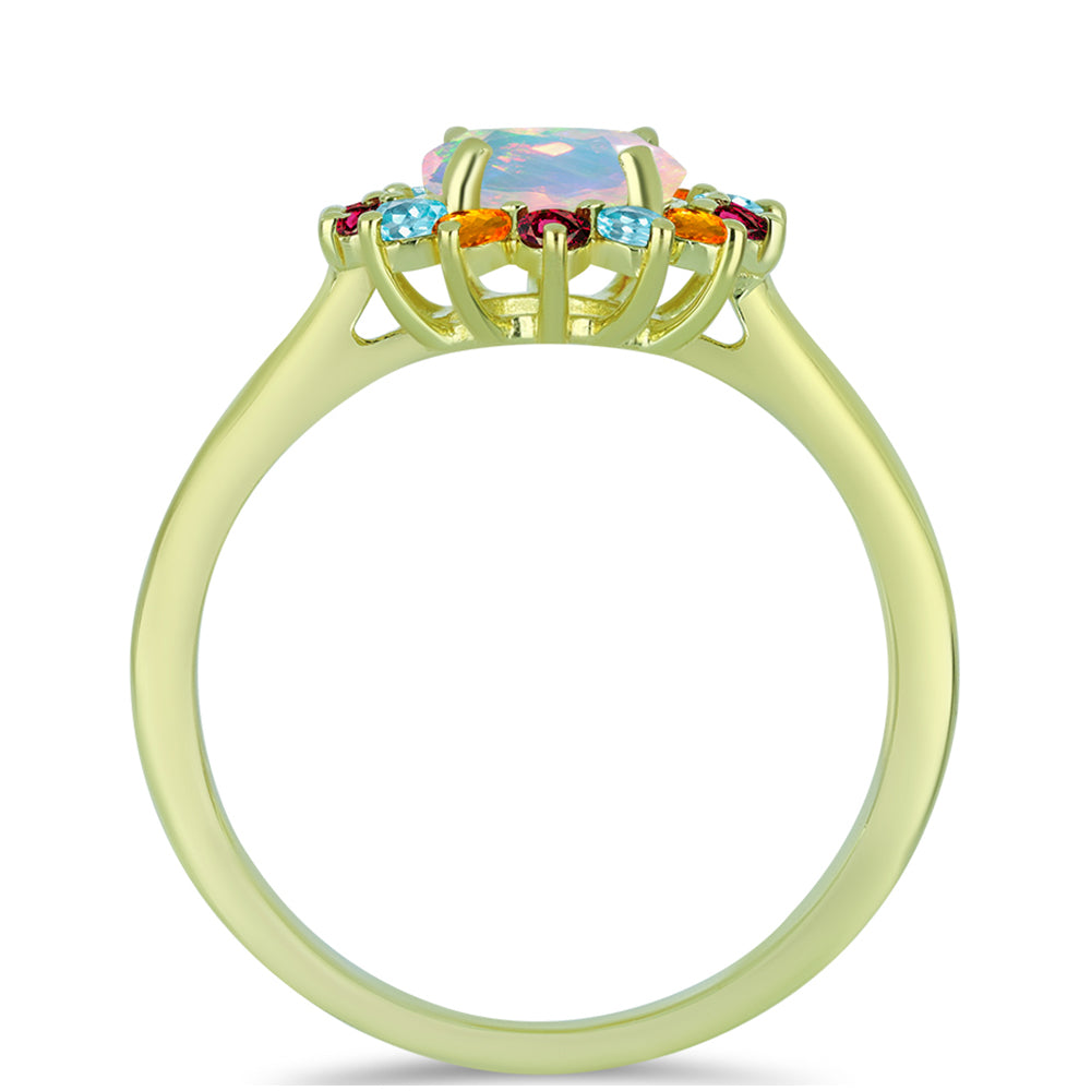 Anillo de Plata Bañada en Oro con Ópalo Welo y Chakra Turmalina 2 