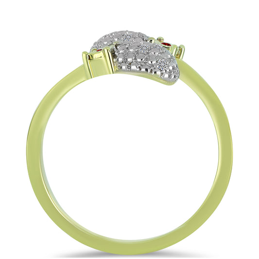 Anillo de Plata Bañada en Oro con Diamante Rojo y Diamante blanco