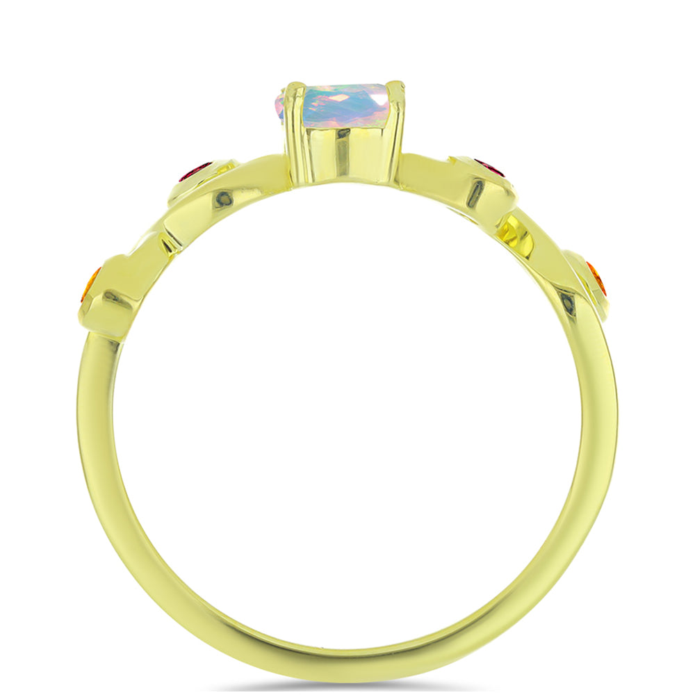 Anillo de Plata Bañada en Oro con Ópalo Welo y Chakra Turmalina 3 