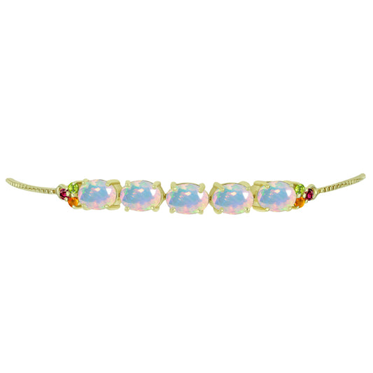 Pulsera de Plata Bañada en Oro con Ópalo Welo y Chakra Turmalina