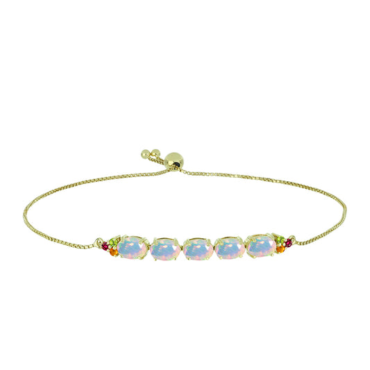 Pulsera de Plata Bañada en Oro con Ópalo Welo y Chakra Turmalina