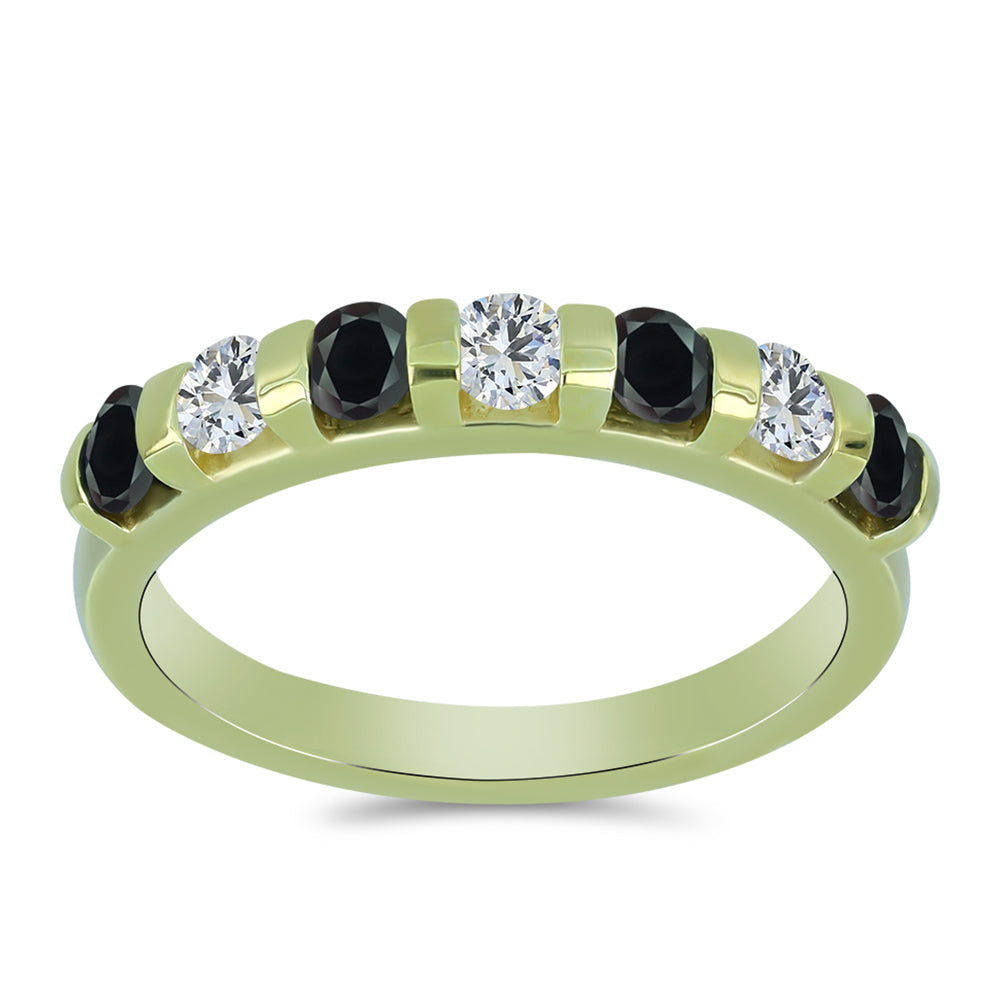 Anillo de Plata Bañada en Oro con Obsidiana y Topacio Blanco