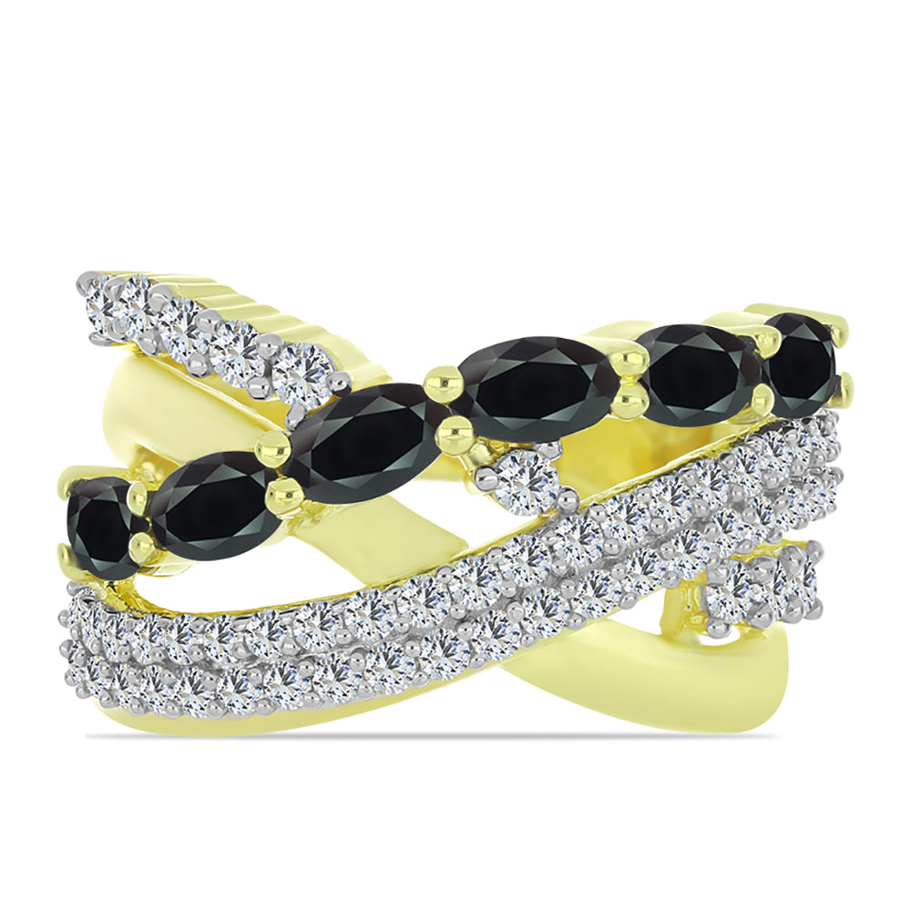 Anillo de Plata Bañada en Oro con Obsidiana y Topacio Blanco 1 