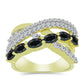 Anillo de Plata Bañada en Oro con Obsidiana y Topacio Blanco