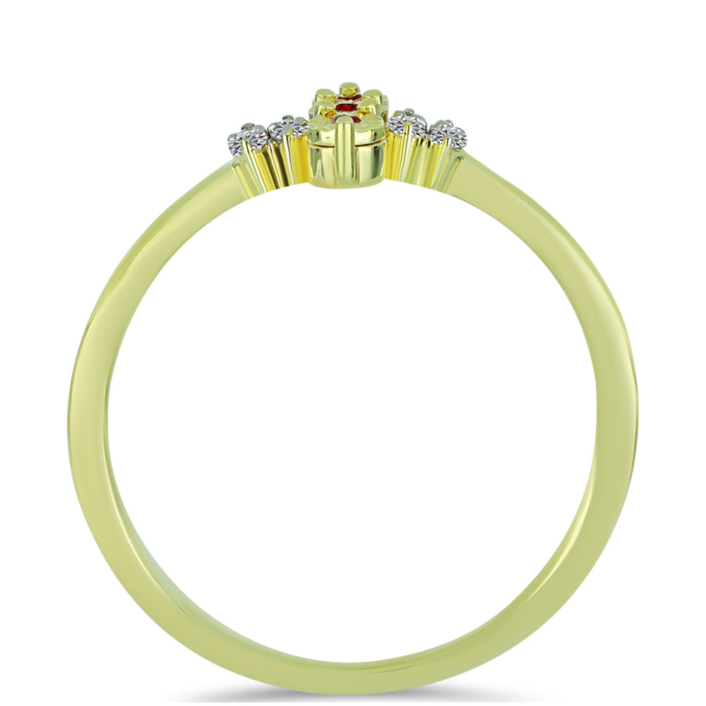 Anillo de Plata Bañada en Oro con Diamante Rojo y Diamante blanco