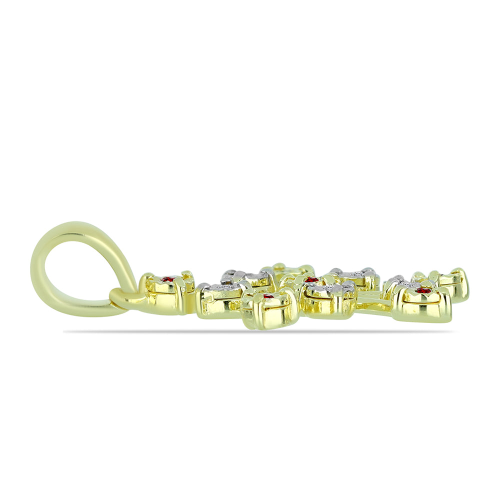 Colgante de Plata Bañada en Oro con Diamante Rojo y Diamante blanco