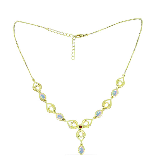 Collar de Plata Bañada en Oro con Ópalo Welo y Chakra Turmalina