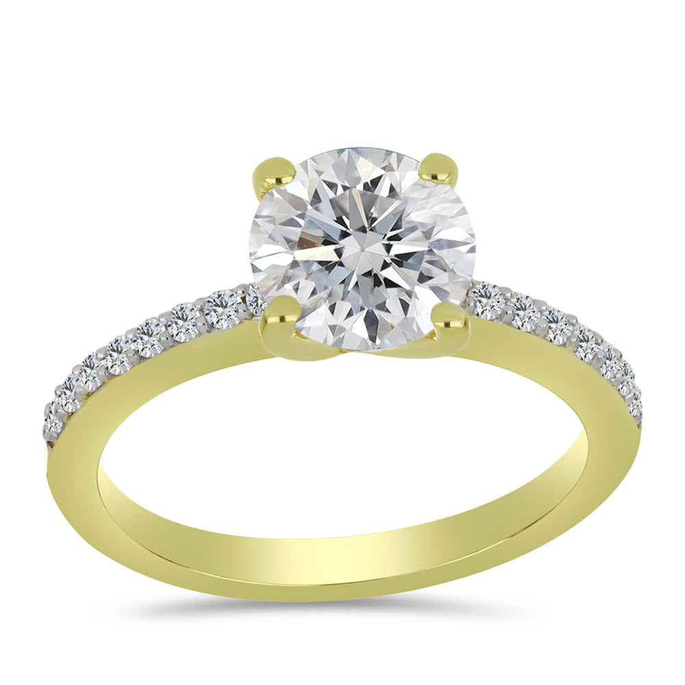 Anillo de Plata Bañada en Oro con Diamante certificado y cultivado en laboratorio y Zircón blanco natural