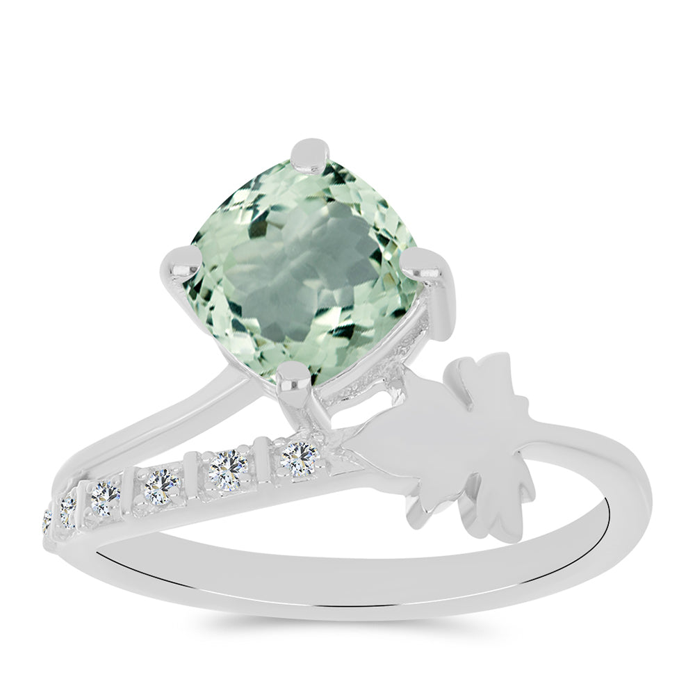Anillo de Plata con Amatista Verde y Topacio Blanco