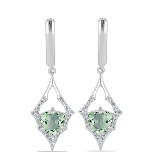 Pendientes de Plata con Amatista Verde y Topacio Blanco