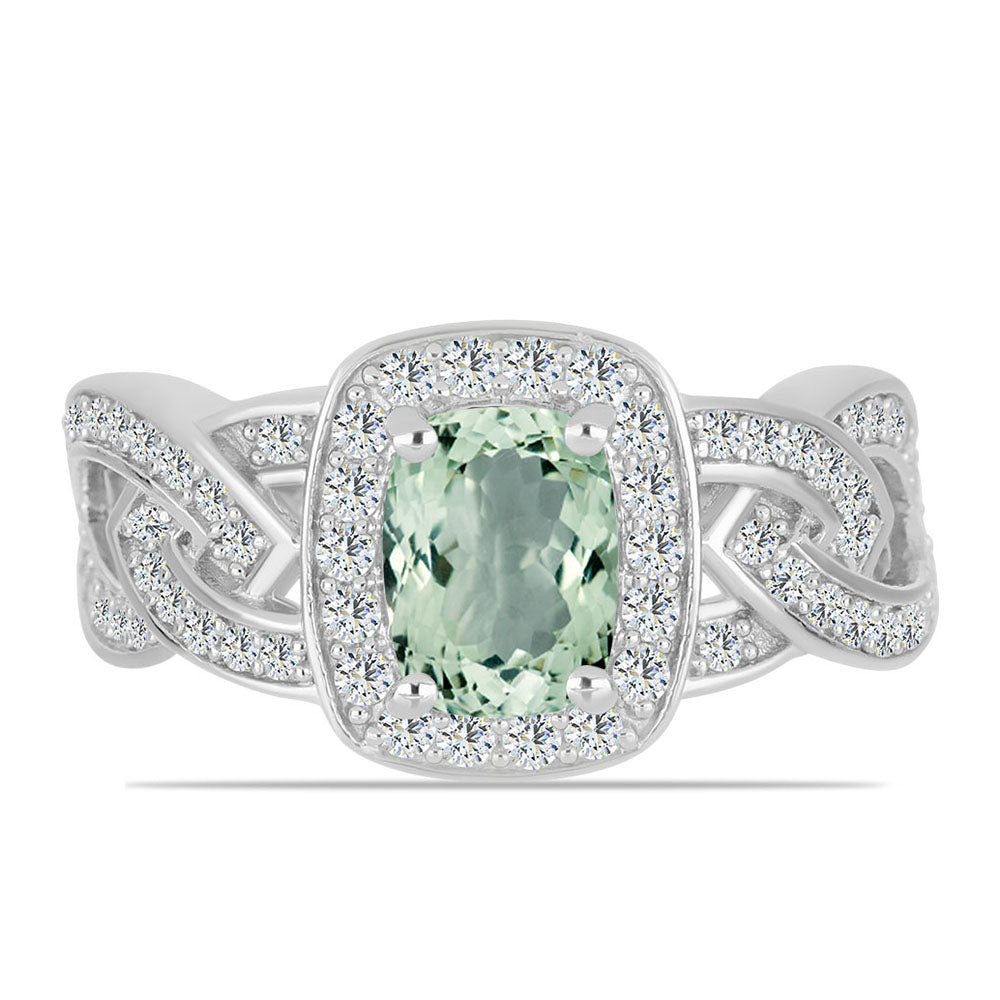 Anillo de Plata con Amatista Verde y Topacio Blanco 1 