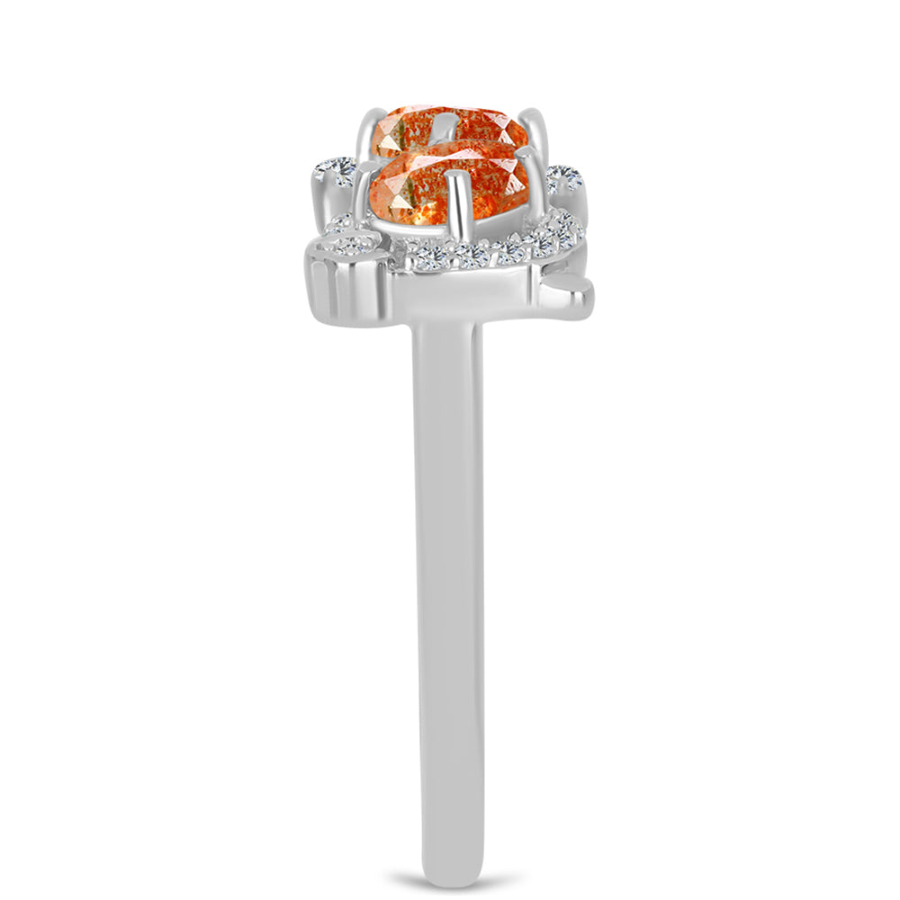 Anillo de Plata con Piedra Solar de Oregon y Topacio Blanco 4 