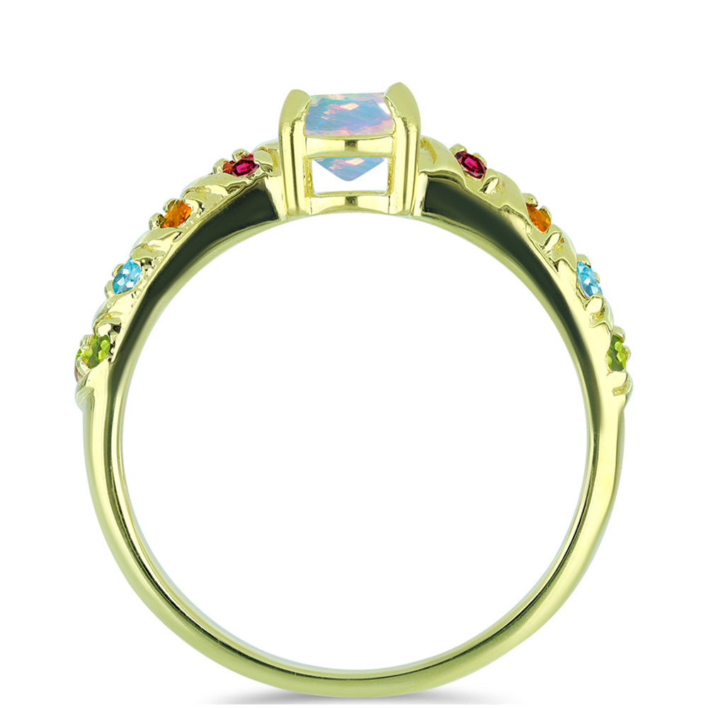 Anillo de Plata Bañada en Oro con Ópalo Welo y Chakra Turmalina 3 