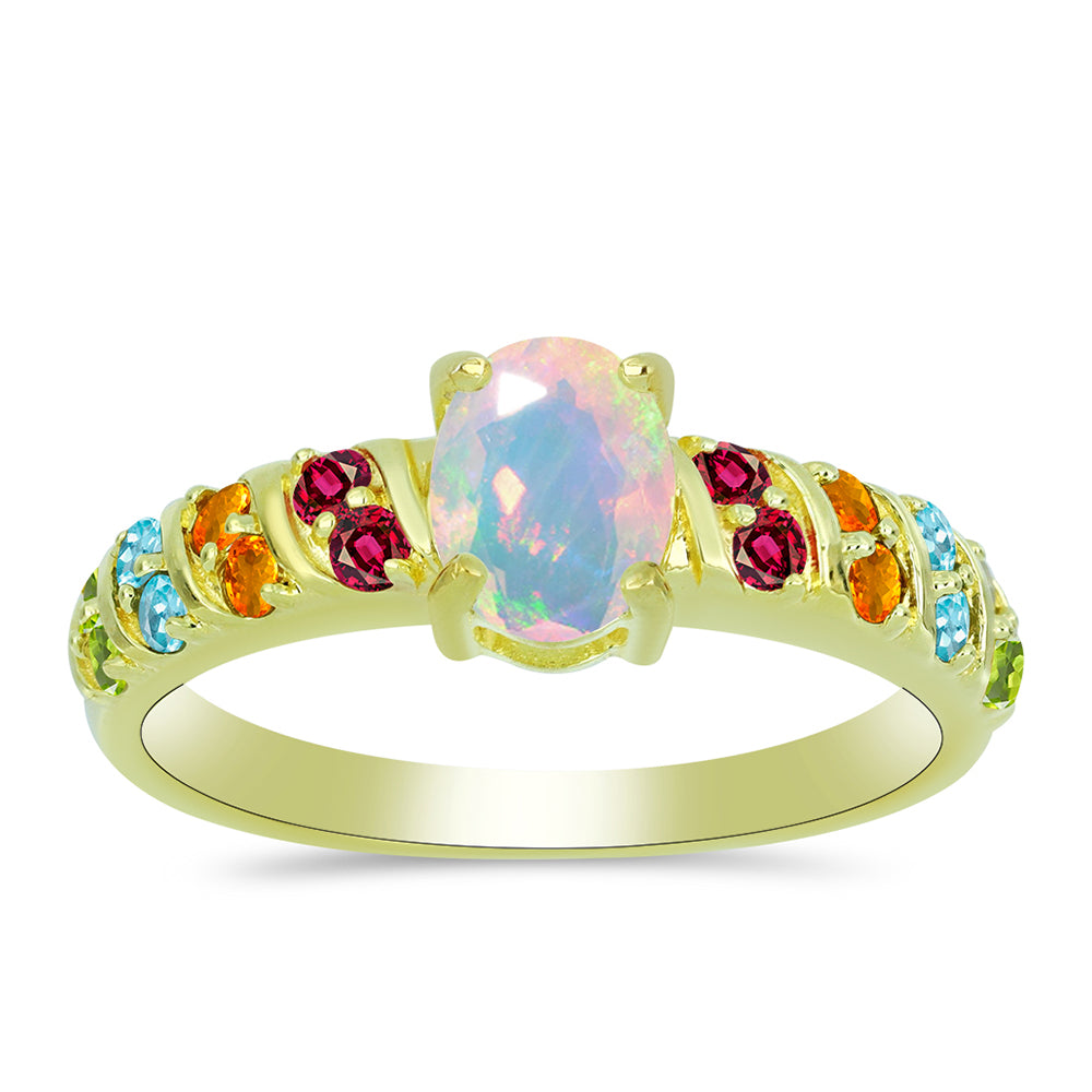 Anillo de Plata Bañada en Oro con Ópalo Welo y Chakra Turmalina 1 
