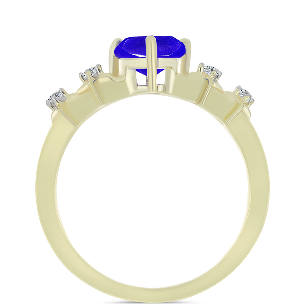 Anillo de Plata Bañada en Oro con Ágata azul y Topacio Blanco