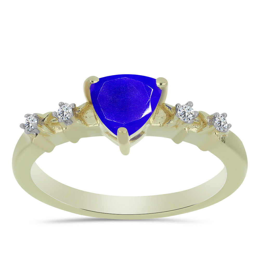 Anillo de Plata Bañada en Oro con Ágata azul y Topacio Blanco 3 