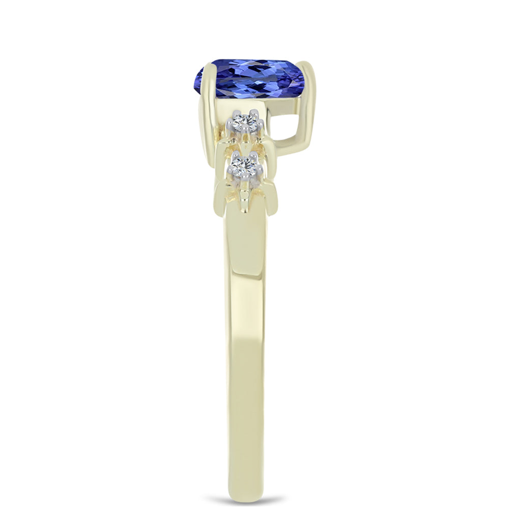 Anillo de Plata Bañada en Oro con Ágata azul y Topacio Blanco 4 