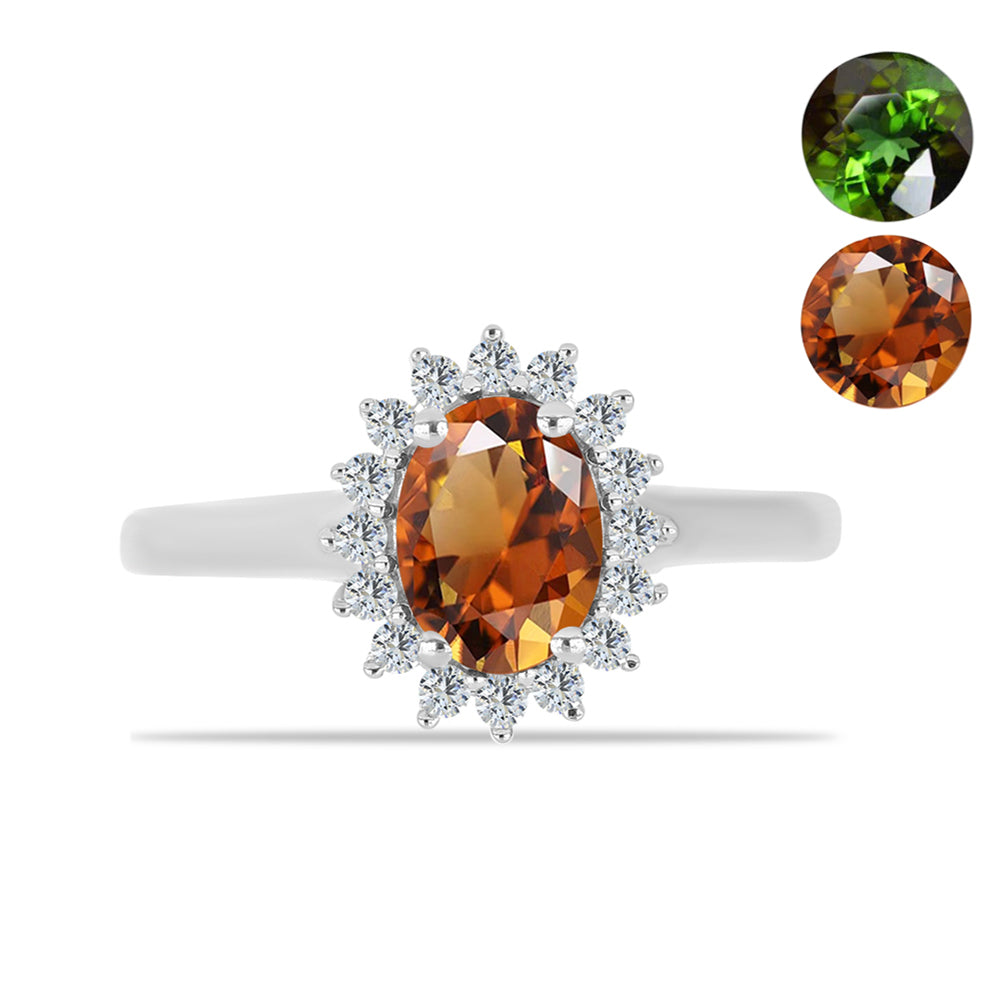 Anillo de Plata con Zultanita de Anatolia certificado y cultivado en laboratorio y Topacio Blanco 1 