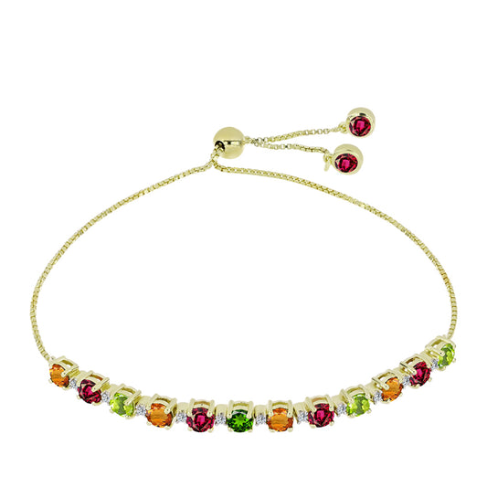 Pulsera de Plata Bañada en Oro con Chakra Turmalina y Topacio Blanco