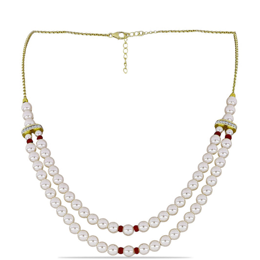 Collar de Plata Bañada en Oro con Perla de Agua Dulce y Rubí de Madagascar