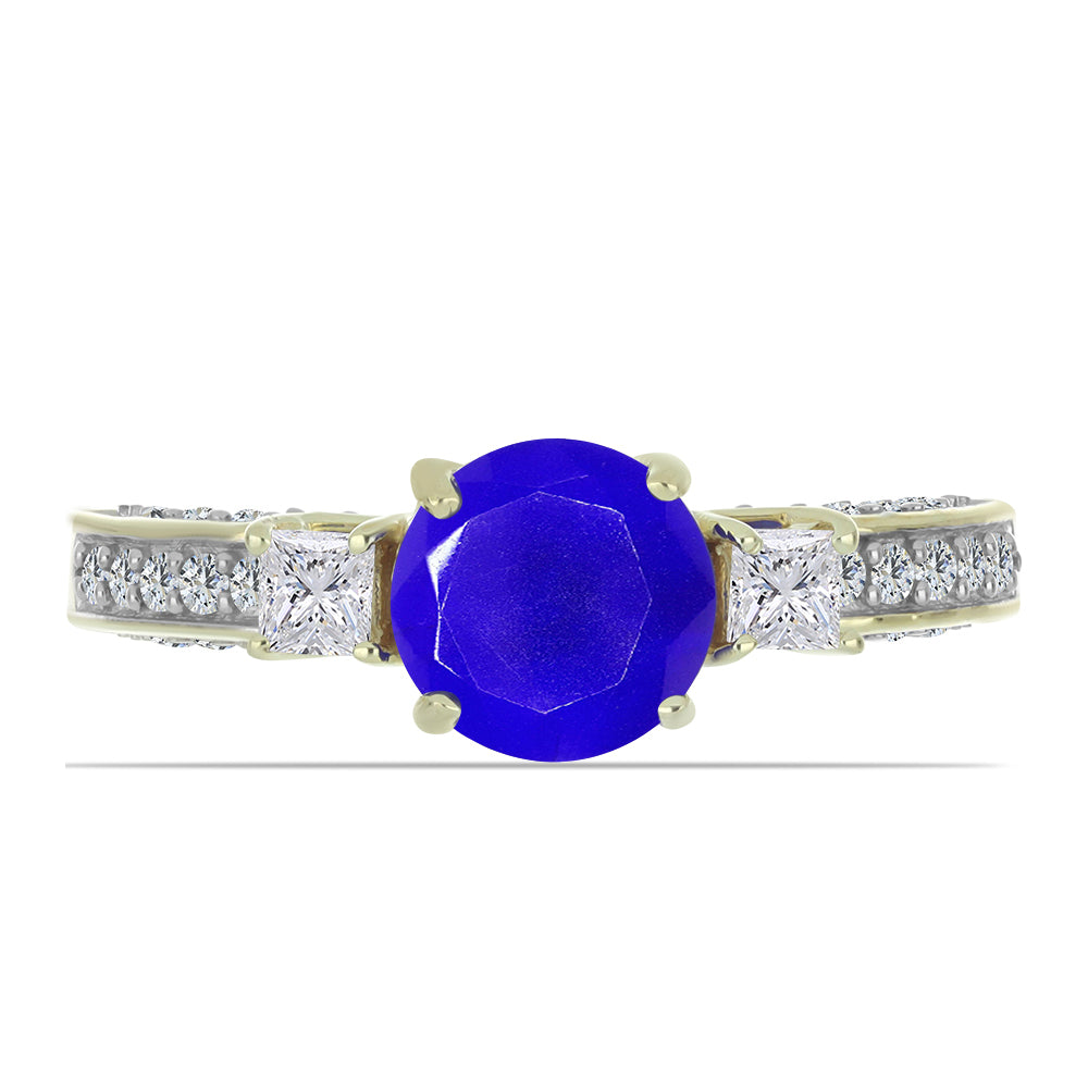 Anillo de Plata Bañada en Oro con Ágata azul y Topacio Blanco