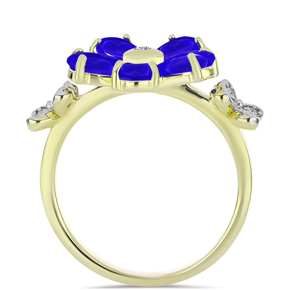 Anillo de Plata Bañada en Oro con Ágata azul y Topacio Blanco