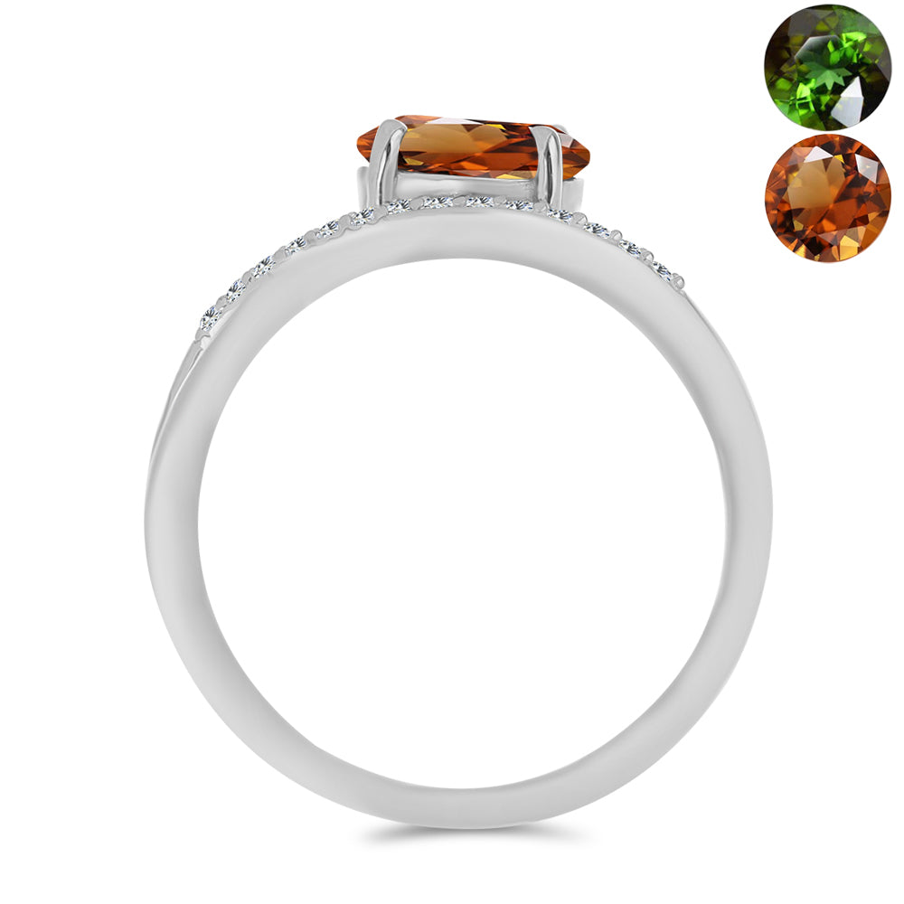 Anillo de Plata con Zultanita de Anatolia certificado y cultivado en laboratorio y Topacio Blanco 2 
