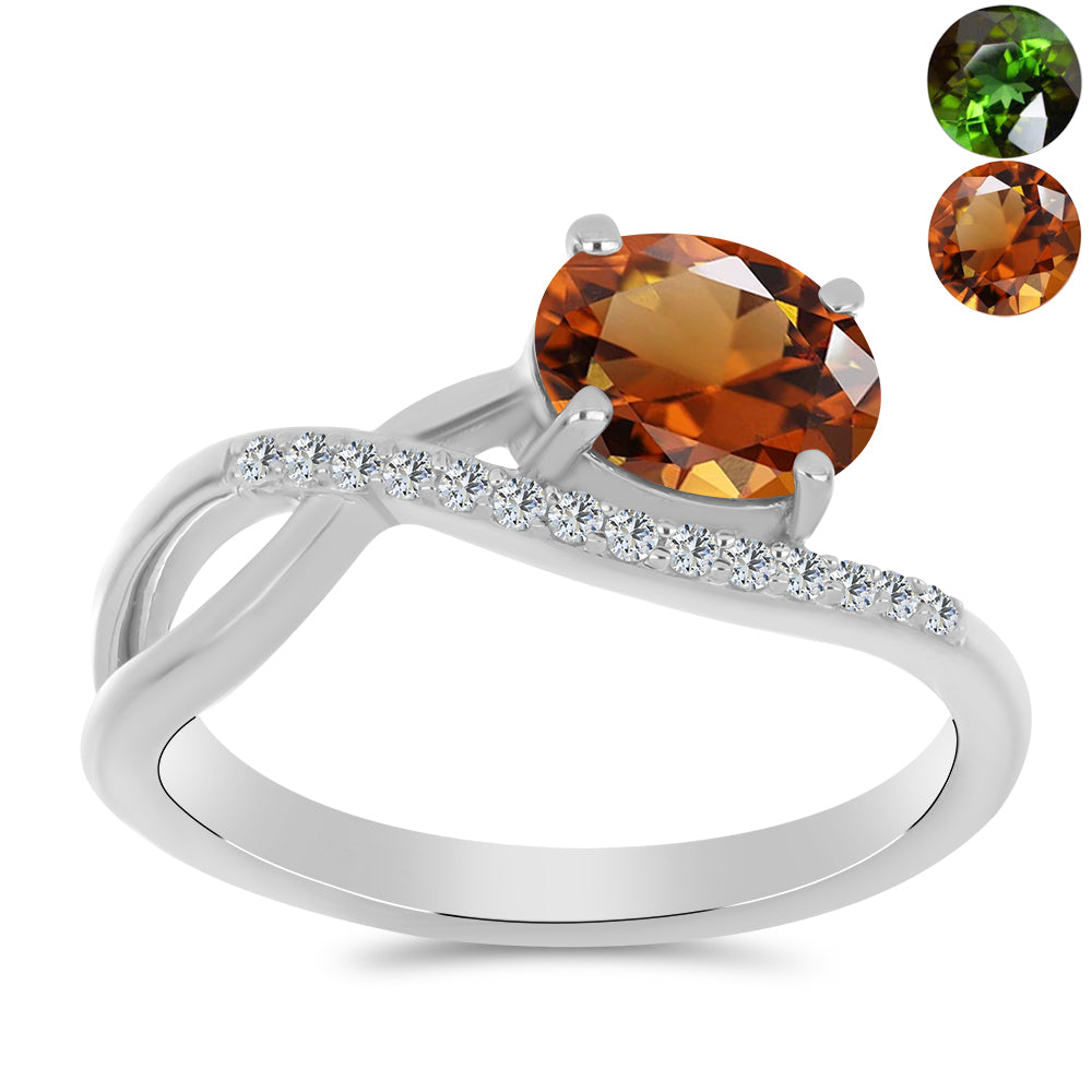 Anillo de Plata con Zultanita de Anatolia certificado y cultivado en laboratorio y Topacio Blanco