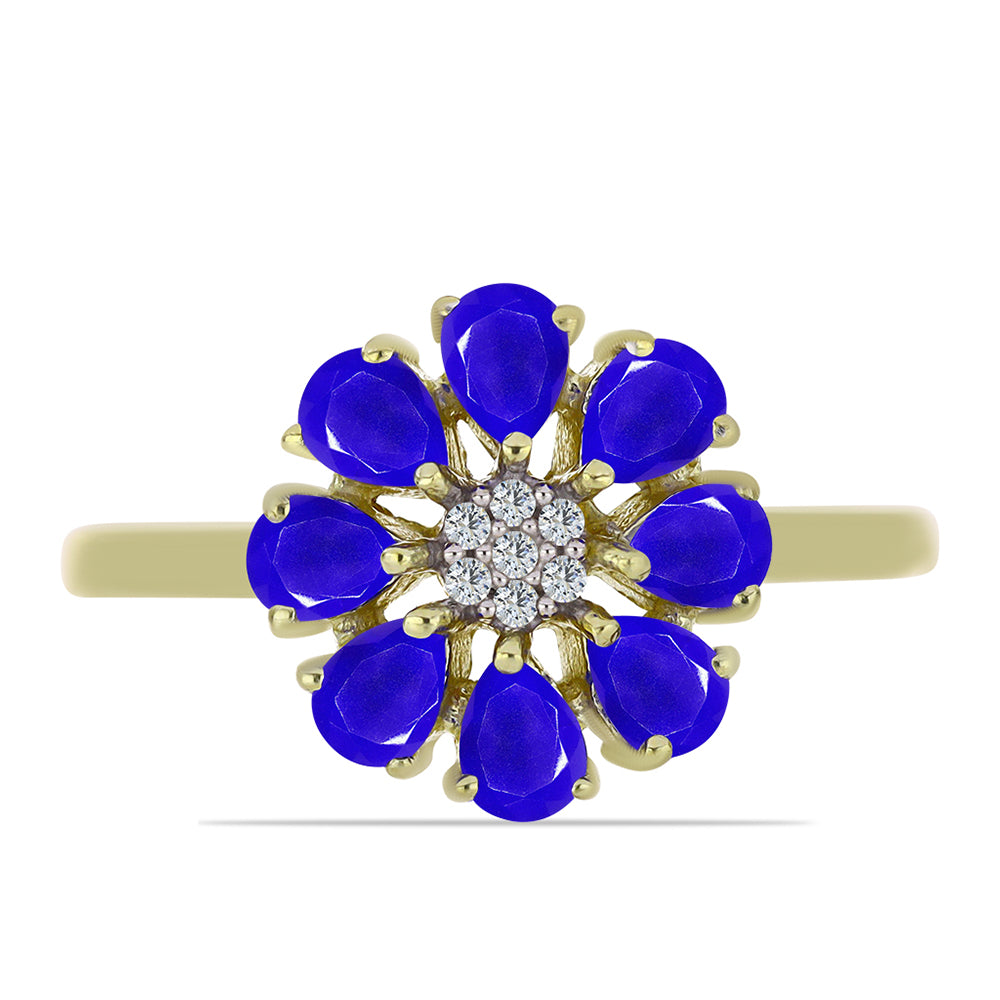 Anillo de Plata Bañada en Oro con Ágata azul y Topacio Blanco