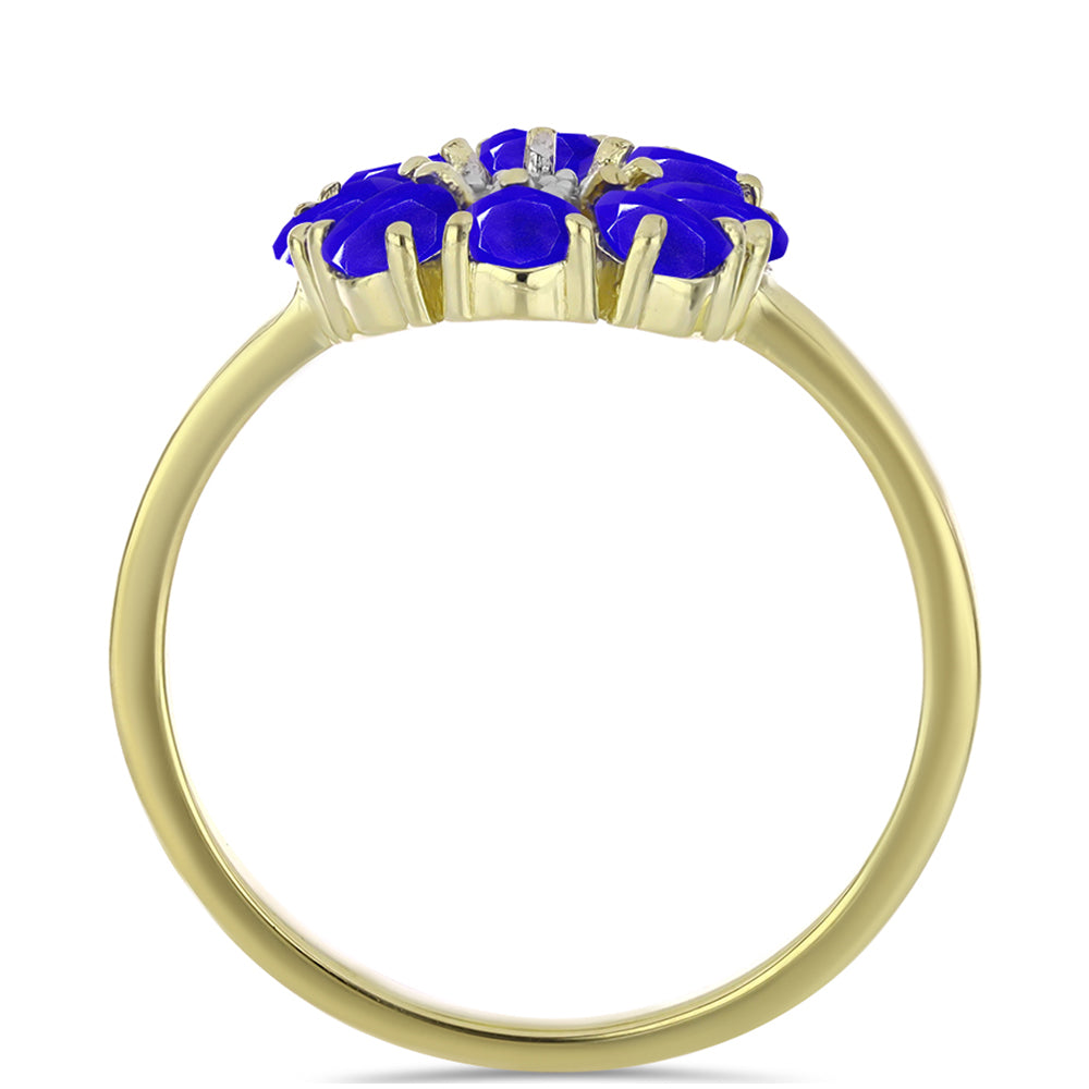 Anillo de Plata Bañada en Oro con Ágata azul y Topacio Blanco