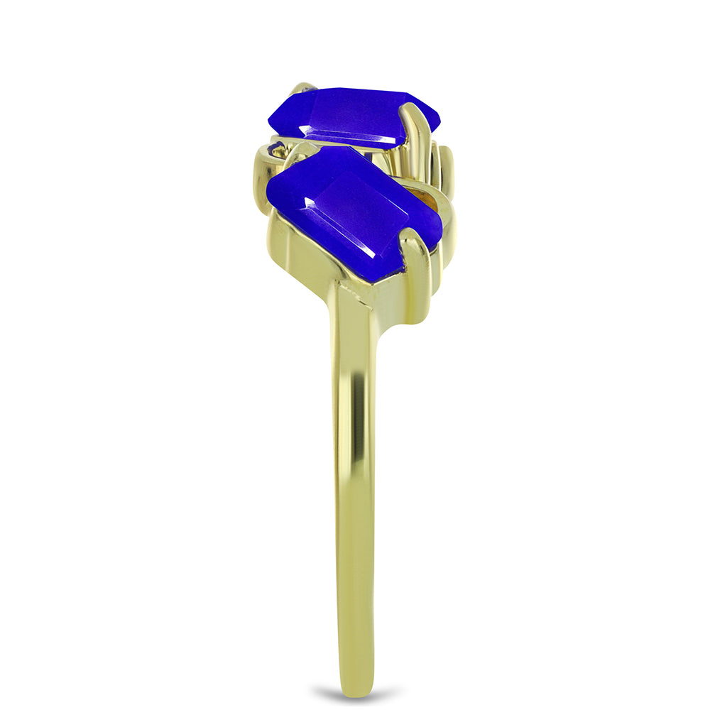 Anillo de Plata Bañada en Oro con Ágata azul 4 
