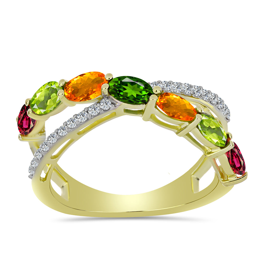 Anillo de Plata Bañada en Oro con Chakra Turmalina y Topacio Blanco