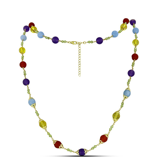 Collar de Plata Bañada en Oro con Jade Púrpura y Citrino de los Montes Urales