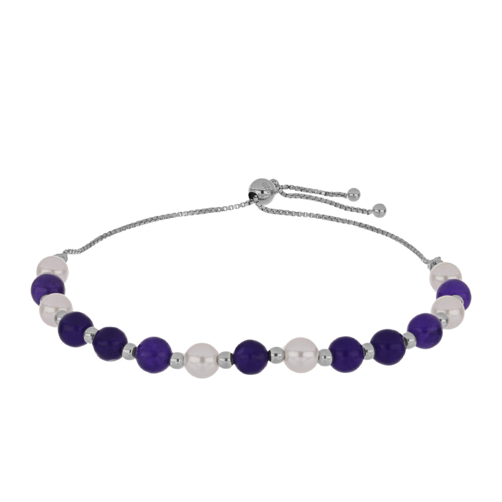 Pulsera de Plata con Jade Púrpura y Perla de Agua Dulce 1 