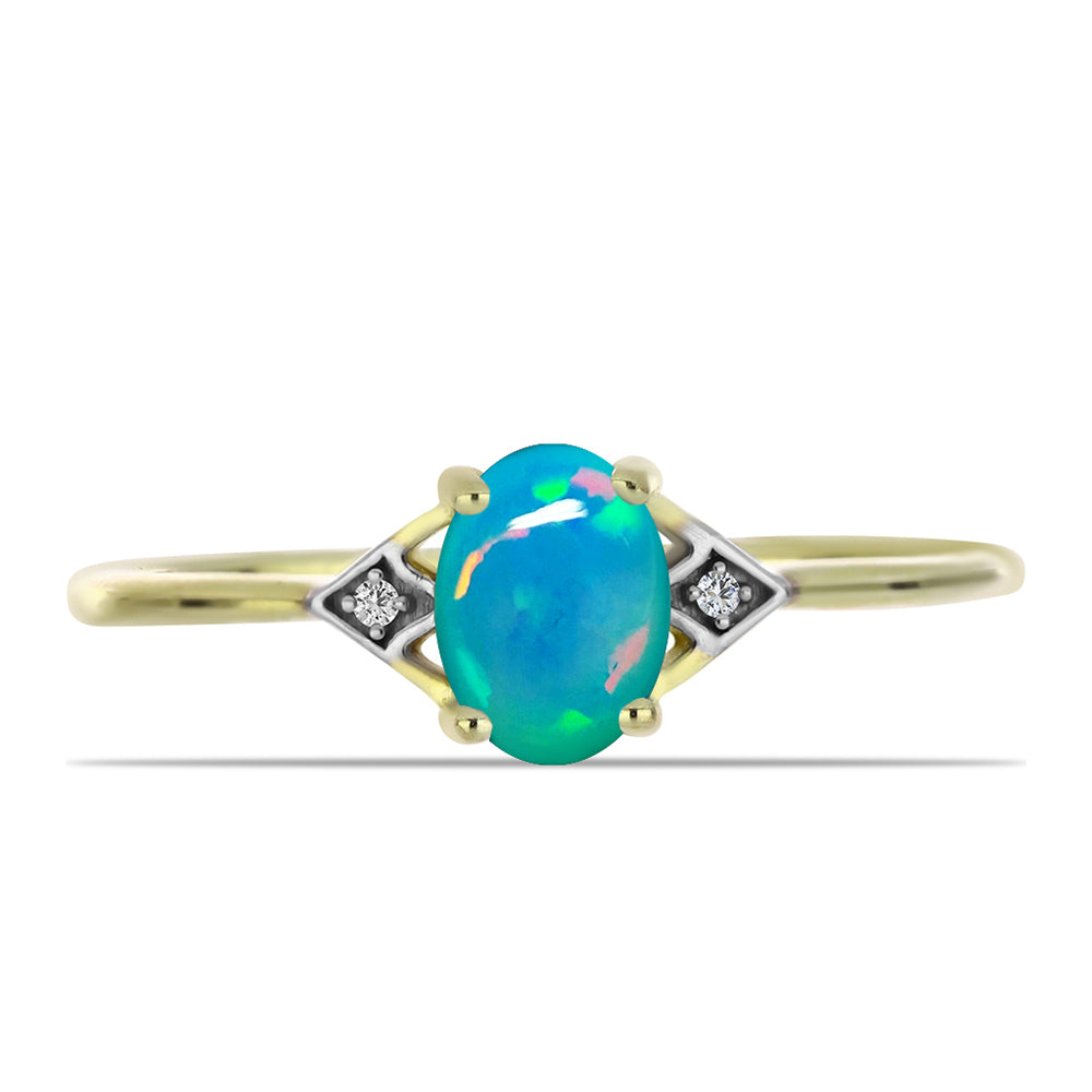 Anillo de Plata Bañada en Oro con Ópalo Azul Paraiba de Etiopía y Topacio Blanco 1 