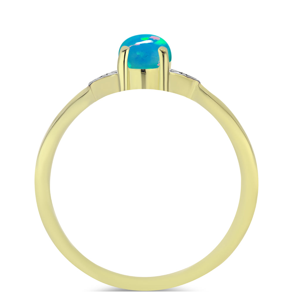 Anillo de Plata Bañada en Oro con Ópalo Azul Paraiba de Etiopía y Topacio Blanco 2 